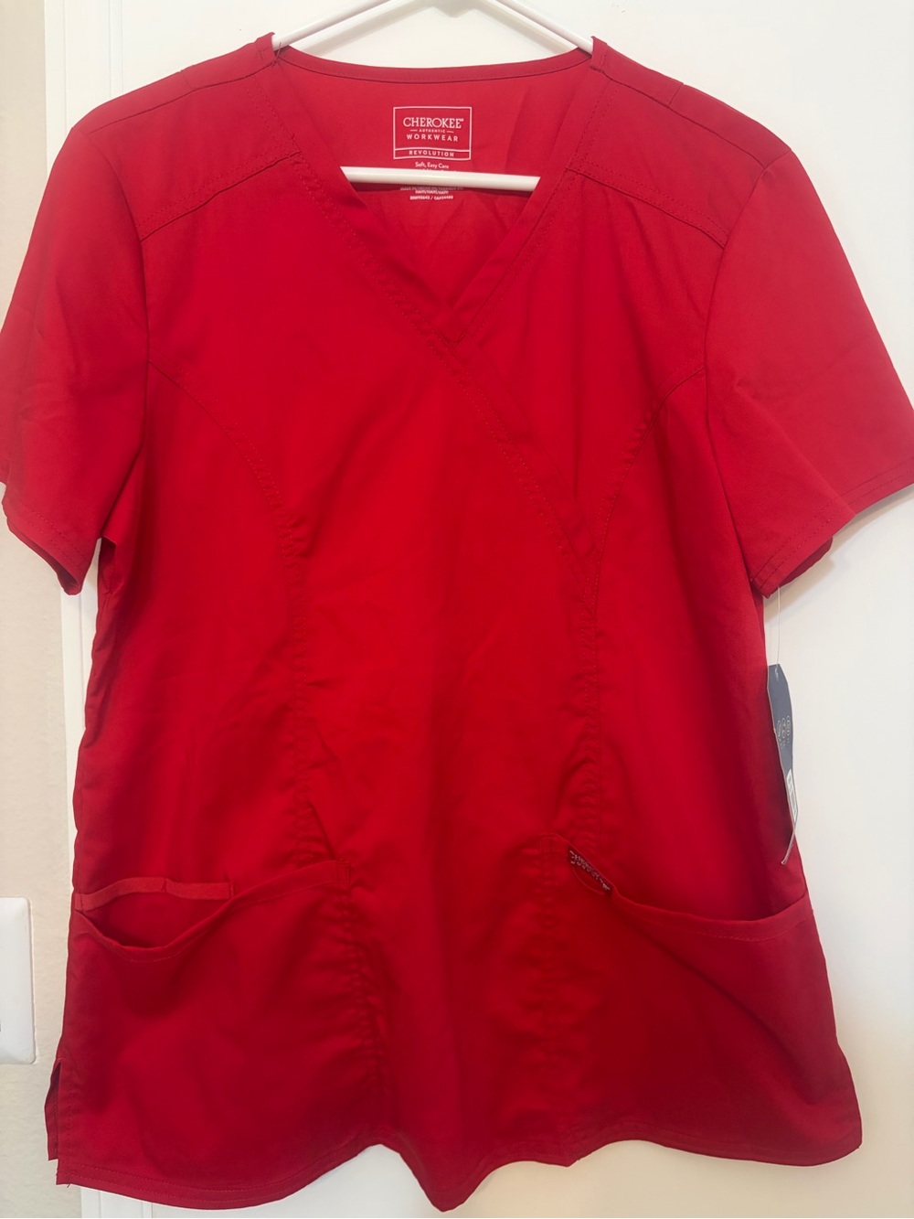 Cherokee Red V-Neck Short Sleeve Scrub Top NWT
